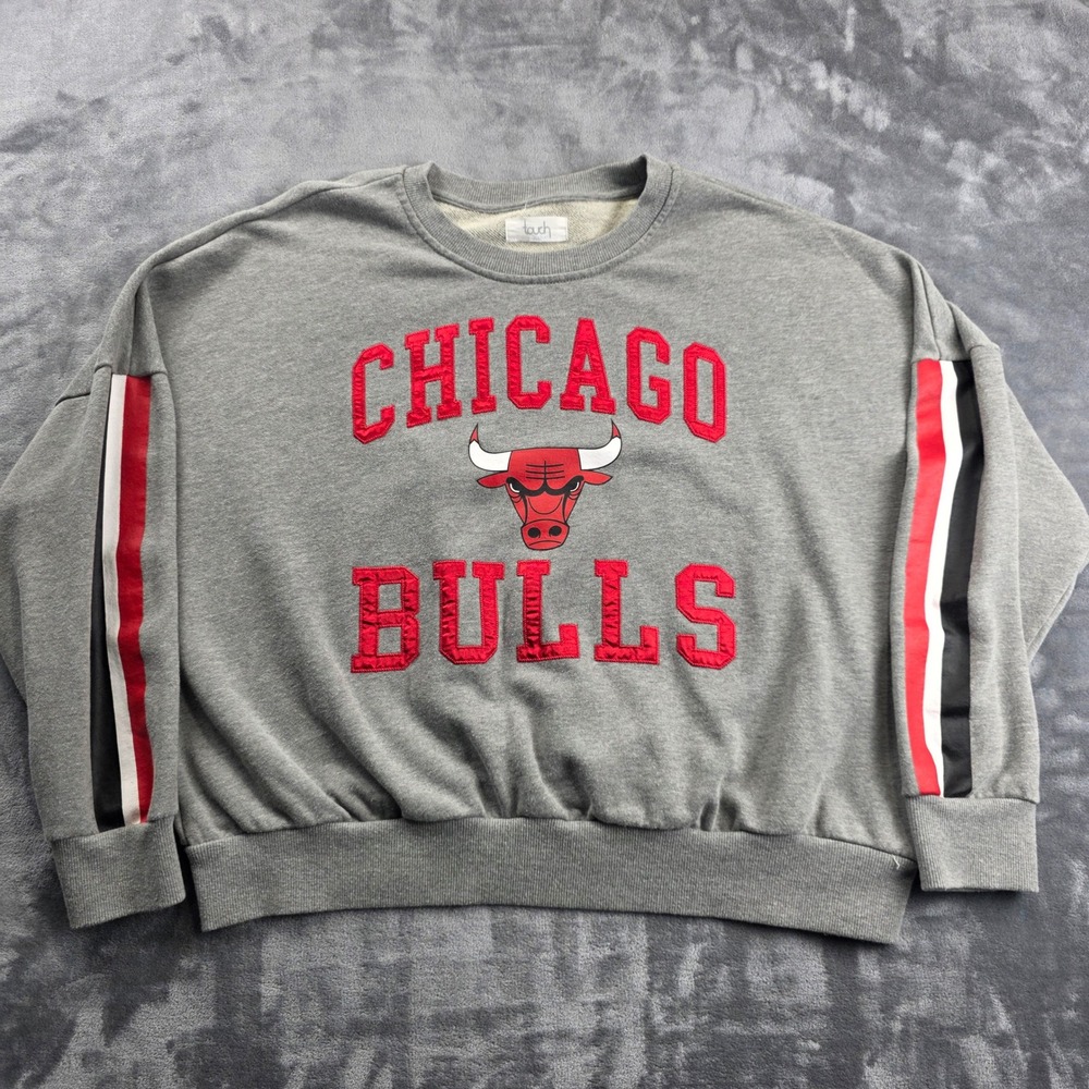 Touch Stadium Chicago Bulls Sweatshirt Womens XXL Gray Embroidered Racing Stripe